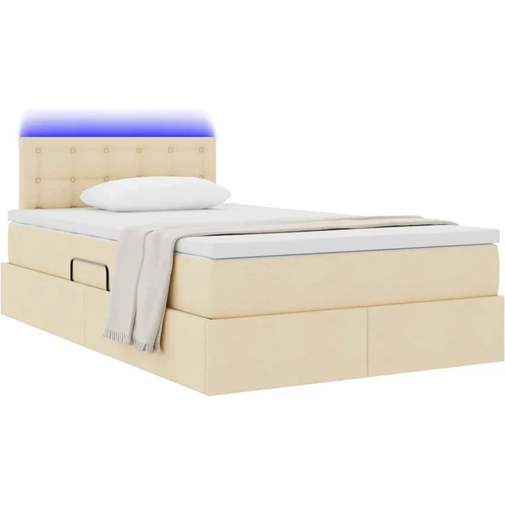 vidaXL LED-Speicherbett mit Matratze Creme 120 x 190 cm Stoff 3371260 – Bild 3