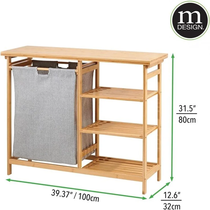 mDesign Badregal mit Wäschesammler Regal Organizer Wäschebahälter Bambus – Bild 2