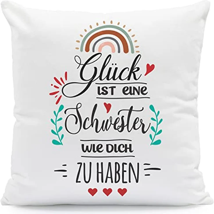 GRAVURZEILE Zierkissen mit Spruch - Glück ist - Geschenk für Freunde & Familie -, starke Farben ohne verblassen - Schwester - mit Füllung – Bild 2
