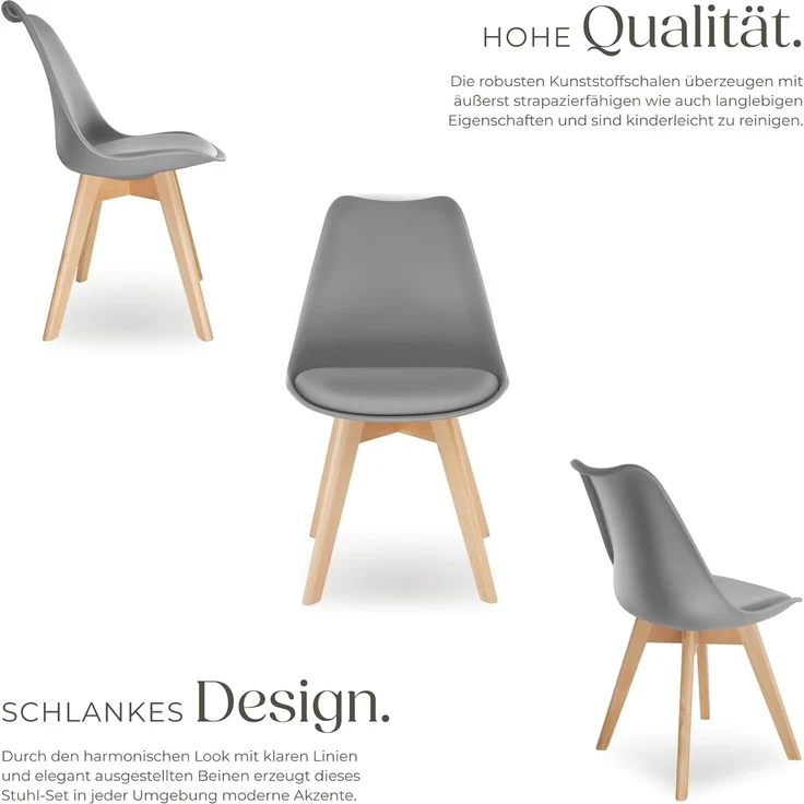 tectake Esszimmerstuhl Küchenstuhl Frederikke ergonomisch, mit Filzgleiter, 49x53x82 cm (Set, 4 St), Strapazierfähige Polsterung für großen Sitzkomfort – Bild 4