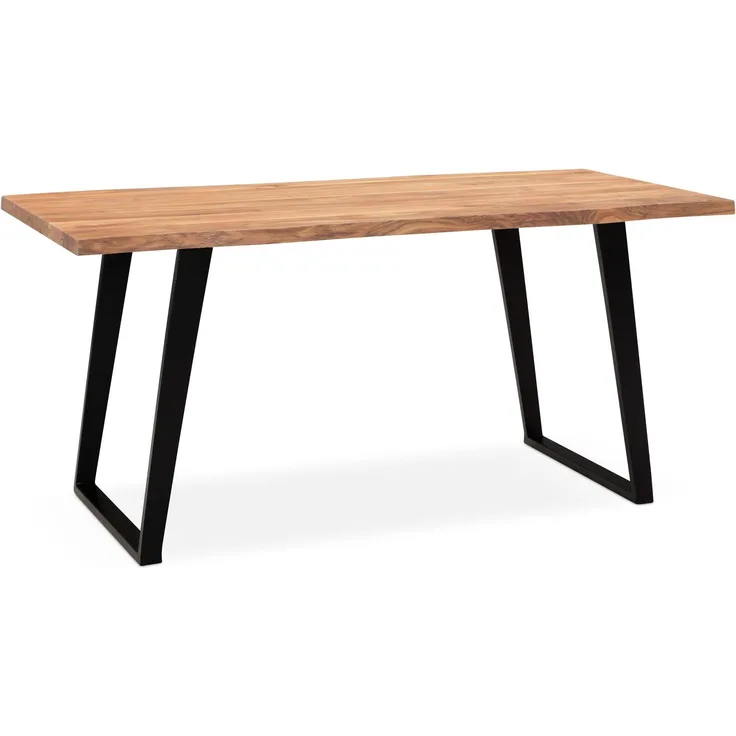 Esszimmertisch 180x90 Akazie Massivholz Metall U-Beine Baumkante Rechteckig Schwarz