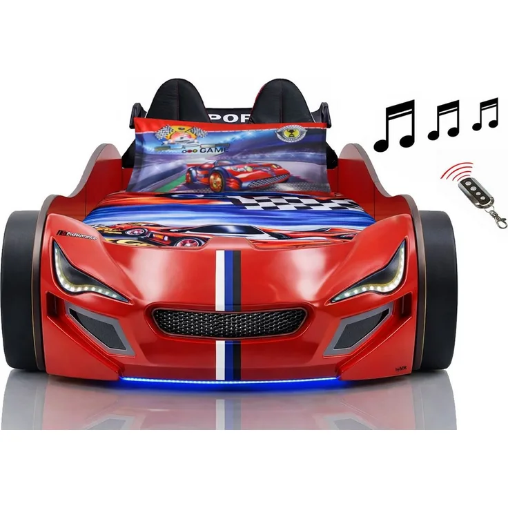 Aileenstore Autobett TURBO GTE (inkl. Zubehör), Kinderbett 90x200, Lattenrost,LED,Unterbodenlicht,Sound,Fernbedienung