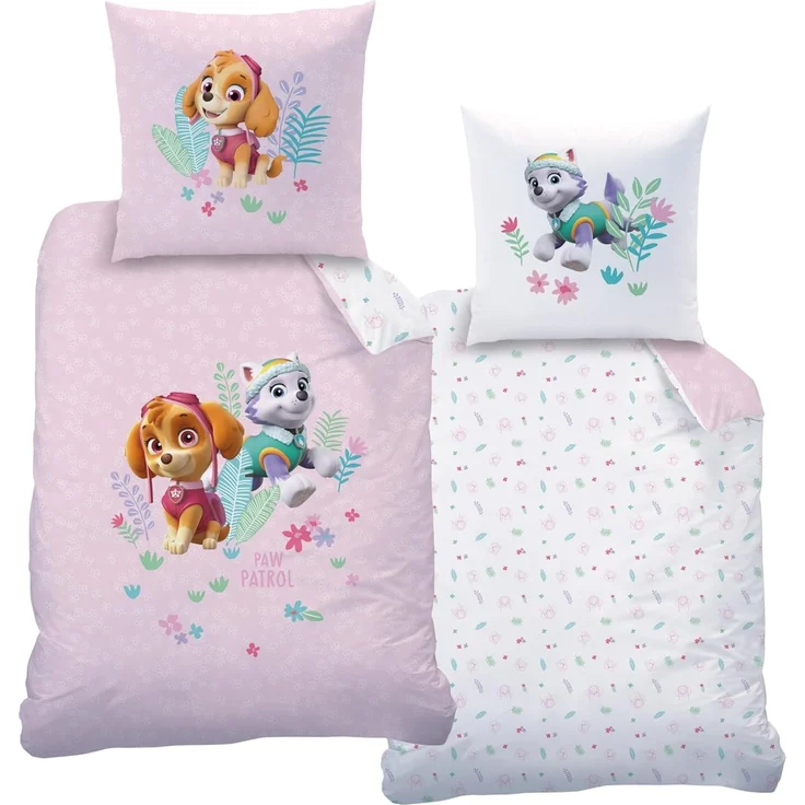 MTOnlinehandel Kinderbettwäsche Paw Patrol Biber/ Flanell in 135x200 + 80x80 cm, 100% Baumwolle, 2 teilig, Skye & Everest, kuschelig und weich, rosa, Mädchen – Bild 8