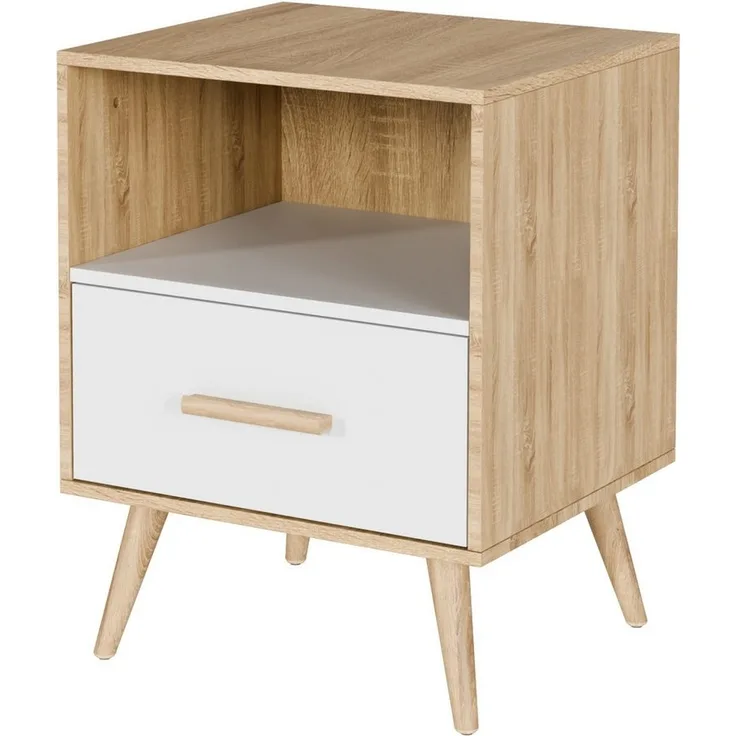 Mondeer Nachtkommode Nachttisch (1 St), mit 1 Schublade und 1 offenem Fach, mit Massivholzfüßen