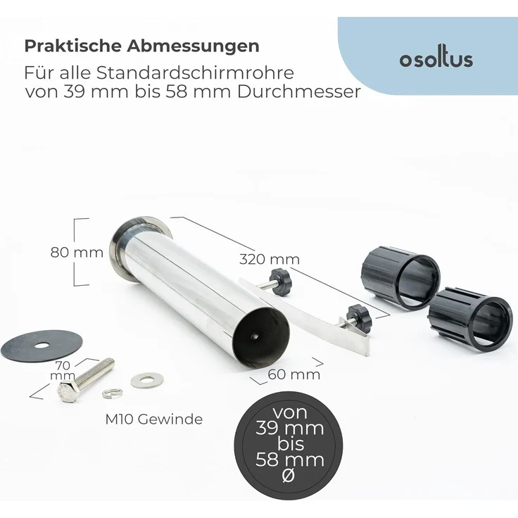 osoltus Edelstahl Universal Standrohr zu Granit Schirmständer 30/40kg – Bild 3