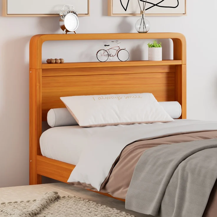 ZUBALIYA Bettgestell Holzbett 90x200 cm mit Ausziehbett 90x190 cm, Funktionsbett mit links/rechts montierbarem Gästebett, abgerundetem Kopfteil und platzsparendem Design, Natur – Bild 20