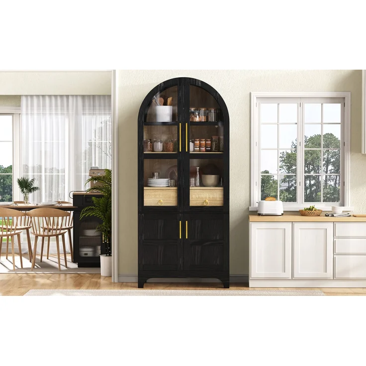 EINHOM Highboard mit verstellbaren Regalböden und Schublade, Küchenschrank mit Riffelglas und großem Stauraum, Ideal für Esszimmer, Wohnzimmer und Küche (Schwarz) – Bild 5