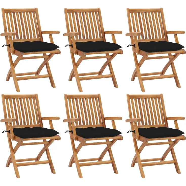 vidaXL Klappstühle mit Kissen, 6-teilig, Massivholz Teakholz 3072772