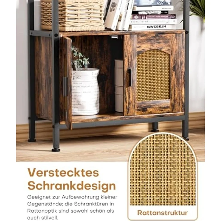 Yorbay Bücherregal 5 Ebenen, Standregal mit Schrank, Bogenförmiges Aufbewahrungsregal, 60x28x177cm, für Wohnzimmer, Schlafzimmer, Arbeitszimmer & Bad – Bild 6