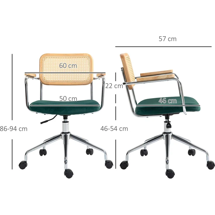 MELAYR, Bürostuhl, Boho-Design, Holzarmlehnen, drehbar, verstellbar, bis 120 kg, Stahl, Grün, 65 x 58 x 94 cm – Bild 5