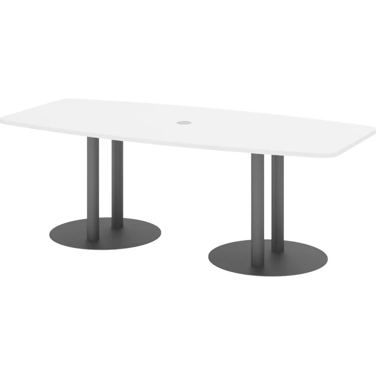 bümö Konferenztisch oval 220x103 cm in weiß, Tischsäulen in Graphit - Großer Besprechungstisch, Meetingtisch für 8 Personen, XL-Tisch für Konferenzraum, Meeting & Besprechungsraum, KT22S-W-G – Bild 1