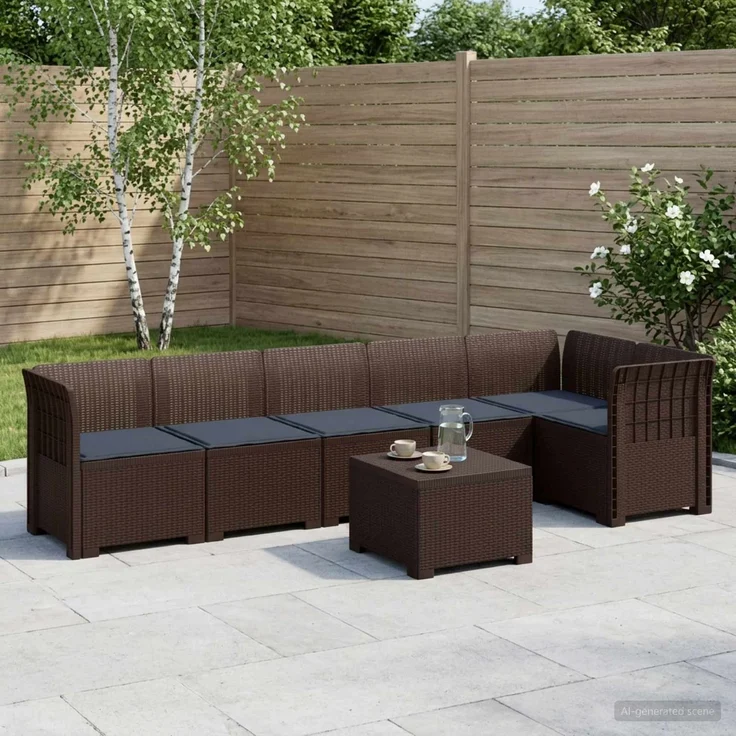 vidaXL 6-Sitzer Garten Sofa mit Kissen Rattan Look PP Braun 3444113 – Bild 1
