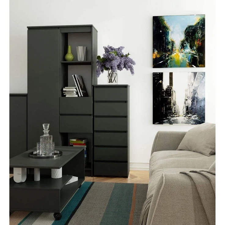 Home Collective Kommode 40 cm breit Holz Highboard Sideboard für Flur Schlafzimmer Wohnzimmer (Mehrzweckschrank Schrank schmal Kommode Schlafzimmer mit Schubladen), Kinderzimmer Organizer, 109 cm hoch mit 6 Schubladen Graphit – Bild 3