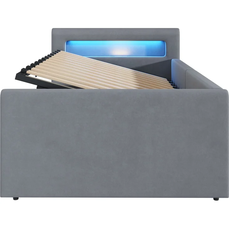 Polsterbett Kinderbett 90x200 cm mit LED, USB, Nachtlicht, hydraulischem Stauraum, Samt, Matratze nicht enthalten – Bild 8