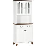 HOMCOM Küchenschrank, Küchenbuffet mit 2 Schubladen, Hochschrank mit 4 Türen, offenem Fach, Vitrinenschrank mit Soft-Close-Funktion für Wohnzimmer, Küche, 76 x 38 x 182 cm, Weiß