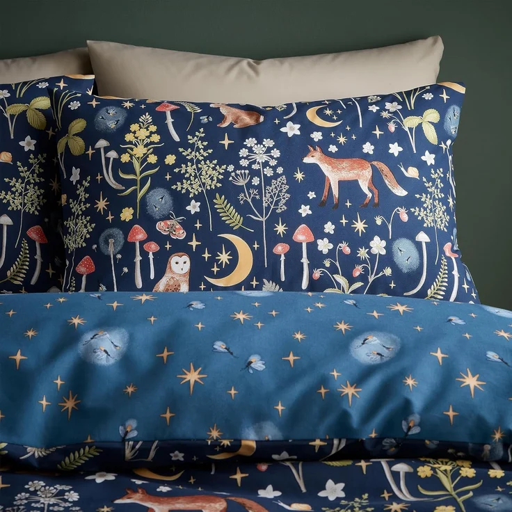 Catherine Lansfield Enchanted Twilight Animals Wende-Bettwäsche-Set für Kingsize-Betten mit Kissenbezügen, Marineblau – Bild 3