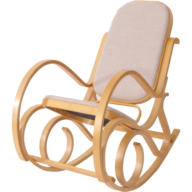 Schaukelstuhl M41, Schwingsessel Fernsehsessel, Massiv-Holz ~ Eiche-Optik, Stoff/Textil beige