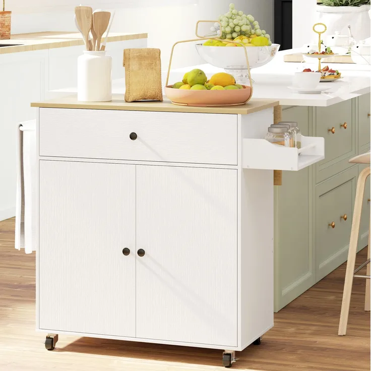 Küchenwagen aus MDF mit klappbarer Arbeitsplatte, 106x42x87 cm, Weiß