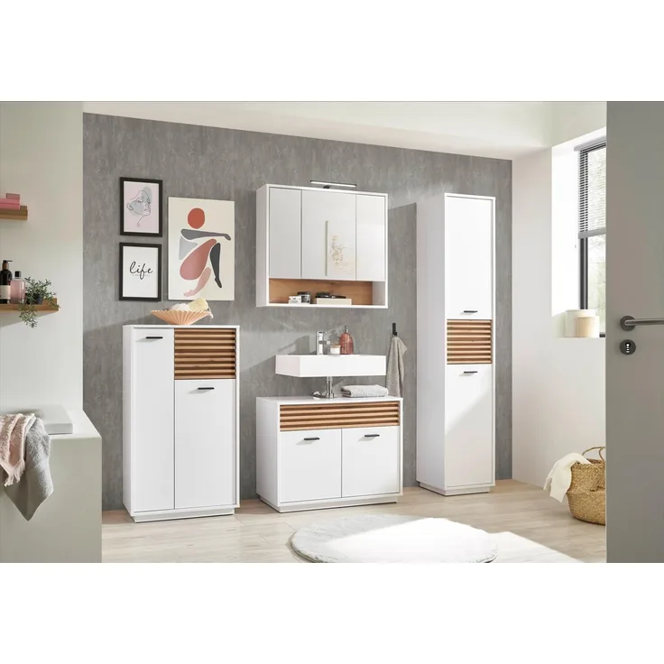 Badezimmer-Set >Liguria< (4-tlg.) in Weiß / Evoke Eiche Dekor - 220x191x40 (BxHxT)