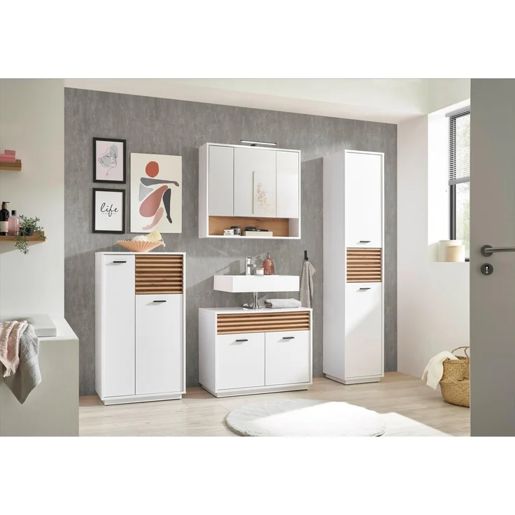 Badezimmer-Set >Liguria< (4-tlg.) in Weiß / Evoke Eiche Dekor - 220x191x40 (BxHxT) – Bild 1