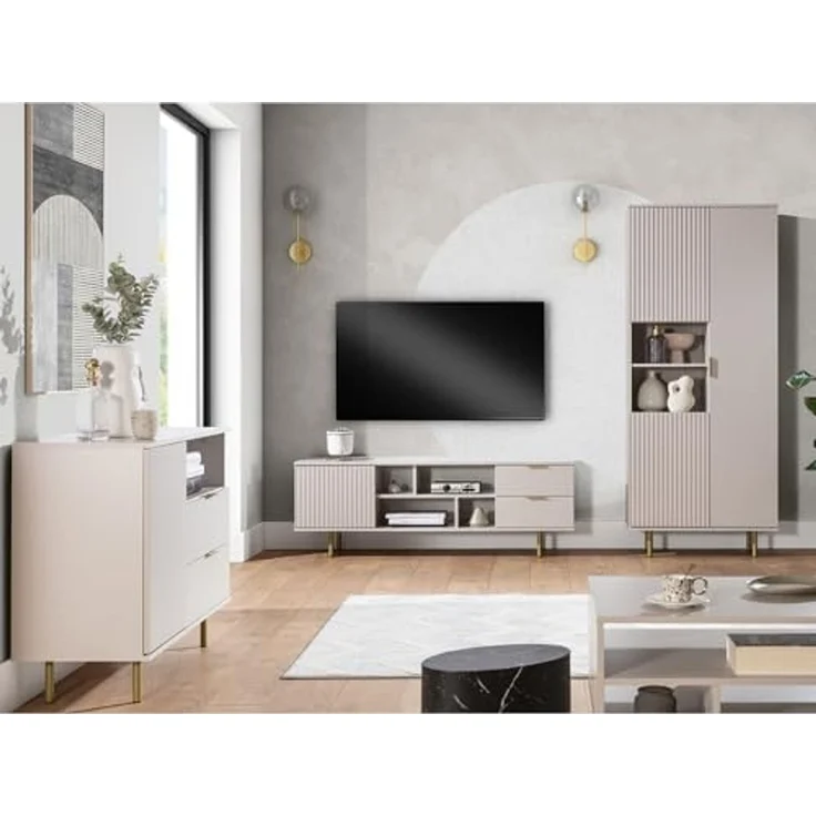Lomadox Kommode NADOR-132, 107cm breit, Kaschmir, goldfarbene Metallgriffe und -füße – Bild 6