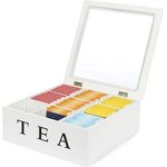 VanHenry Teebox Teekiste aus Holz mit 9 Fächern und Sichtfenster, (1-tlg), Teebeutel Aufbewahrungsbox Weiß