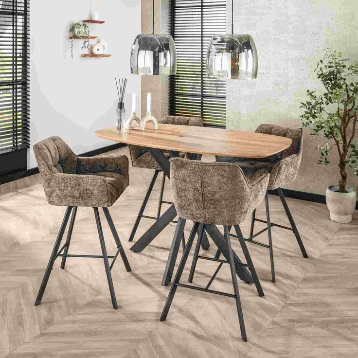Barhocker Spinras 2er-Set, Webstoff mit Armlehne, modern drehbar, Taupe, gepolstert – Bild 2