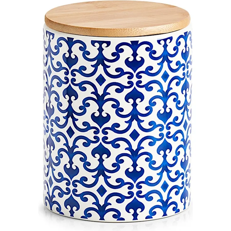 ZELLER 19819 Vorratsdose MAROKKO 900 ml, Keramik/Bambus, blau/weiß, Ø 11 x 15,3 cm