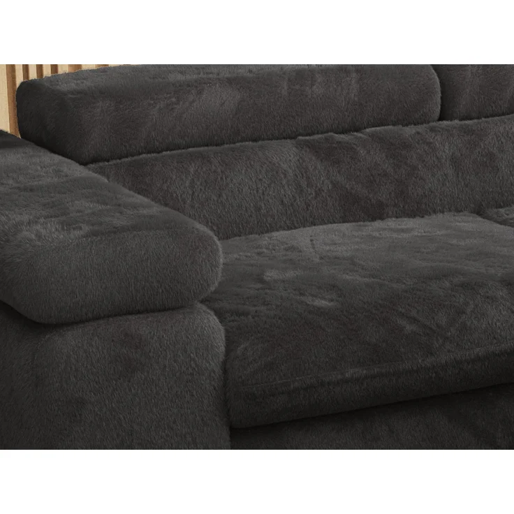 Ecksofa mit Bettfunktion, Modern Sofa, L-form, Einstellbare Kopfstützen, Bettkasten - PETER - Dunkelgrau Plüsch - links – Bild 6