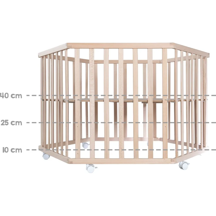 roba Laufgitter 'Adam & Eule' - Laufstall 6-eckig / hexagonal - Sicheres Spielgitter inkl. Schutzeinlage - Mobil dank Rollen - Holz natur – Bild 7