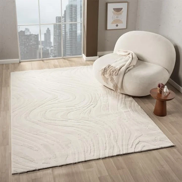 Vimoda Frisé-Teppich Wohnzimmerteppich modern, Rechteckig, Höhe: 11 mm, Einfarbig, Wellenmuster, Läufer, Kurzflor, neues Design, ED Effekt – Bild 4