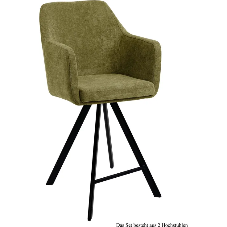 Thekenstuhl (2er-Set) Delilah 57x104x60 Schwarz/Olivgrün