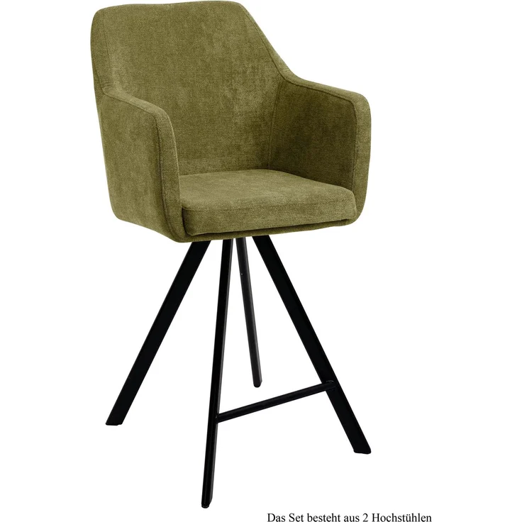 Thekenstuhl (2er-Set) Delilah 57x104x60 Schwarz/Olivgrün