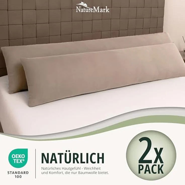 NatureMark 2er Pack Jersey Kissenbezug Kissenhülle Kissenbezüge Seitenschläferkissen Nackenkissen viele Größen und Farben ÖKO-TEX (40x145 cm (Seitenschläfer/Stillkissenbezug), Sand/Beige) – Bild 7