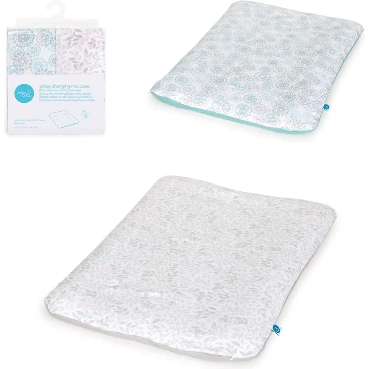 Ceba Baby Bezug für Wickelauflage - 2er Set Wickelauflagenbezüge - Überzug für weiche Wickelunterlage in Größe 50x70 cm mit Reißverschluss - Baumwolle Jersey, extra dick - Löwenzahn + Blätter