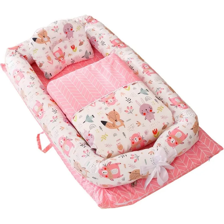 SEHAUSEU Kuschelnest Bettnestchen Babylounge Babykokon mit Decke und Kissen Wickelauflage