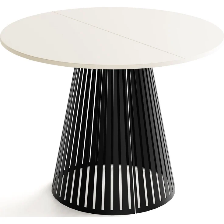 WFL GROUP Esstisch Naro Black ausziehbar rund mit schwarzen Lamellen, Metallbeinen (MADE IN EU, erhältlich in 2 Größen – 100/120 cm, ausziehbar auf 180/200 cm), platzsparender Tisch mit Lamellen für Küche, Esszimmer oder Wohnzimmer – Bild 1