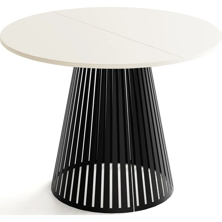 WFL GROUP Esstisch Naro Black ausziehbar rund mit schwarzen Lamellen, Metallbeinen (MADE IN EU, erhältlich in 2 Größen – 100/120 cm, ausziehbar auf 180/200 cm), platzsparender Tisch mit Lamellen für Küche, Esszimmer oder Wohnzimmer