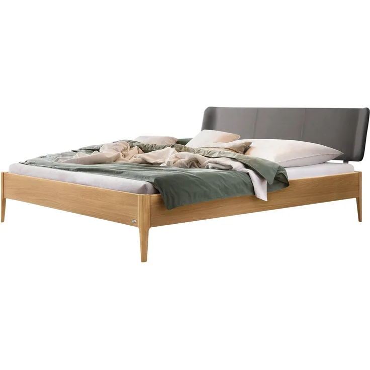 Hasena Massivholzbett Varese Eiche bright mit Polster-Kopfteil 180x220 cm, Fußhöhe 20 cm – Lounge