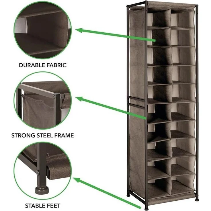 Schuhregal Schuhschrank Schuhablage Metallrahmen mDesign 20 Fächer dunkelbraun – Bild 3