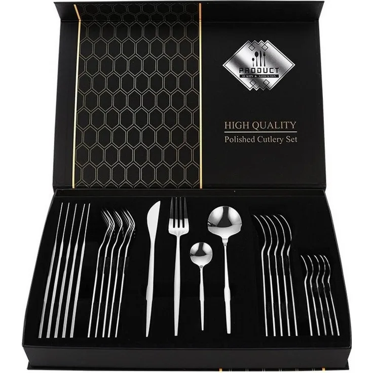 Premium Besteck-Set Silber 6 Personen 24-tlg Edelstahl Essbesteck CF-22126
