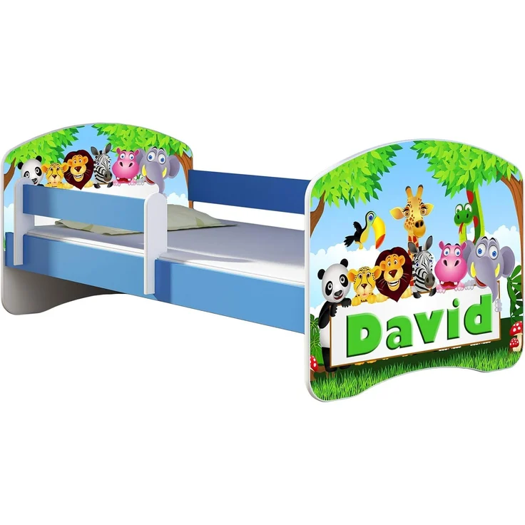 ACMA Kinderbett Jugendbett mit Einer Schublade und Matratze Blau mit Rausfallschutz Lattenrost II 140x70 160x80 180x80 (01 Zoo Name, 180x80) – Bild 1