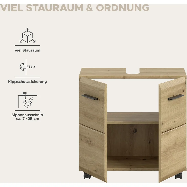 Ice Waschbeckenunterschrank auf Rollen in Artisan Oak Nachbildung – Bild 3