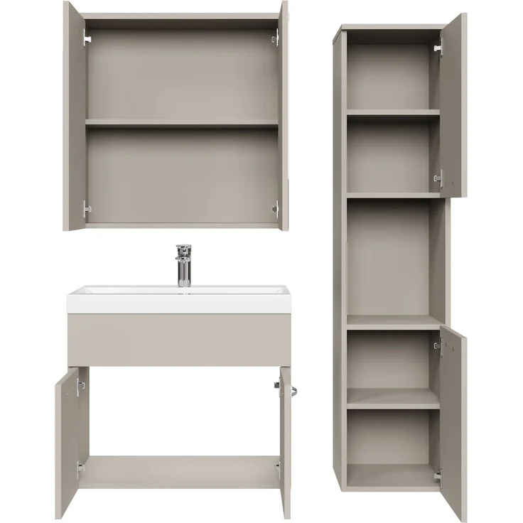Badplaats Badmöbel Komplettset Montreal 60x35 cm Cashmere - Badezimmermöbel mit Waschbecken, Spiegelschrank und Badezimmerschrank – Bild 3