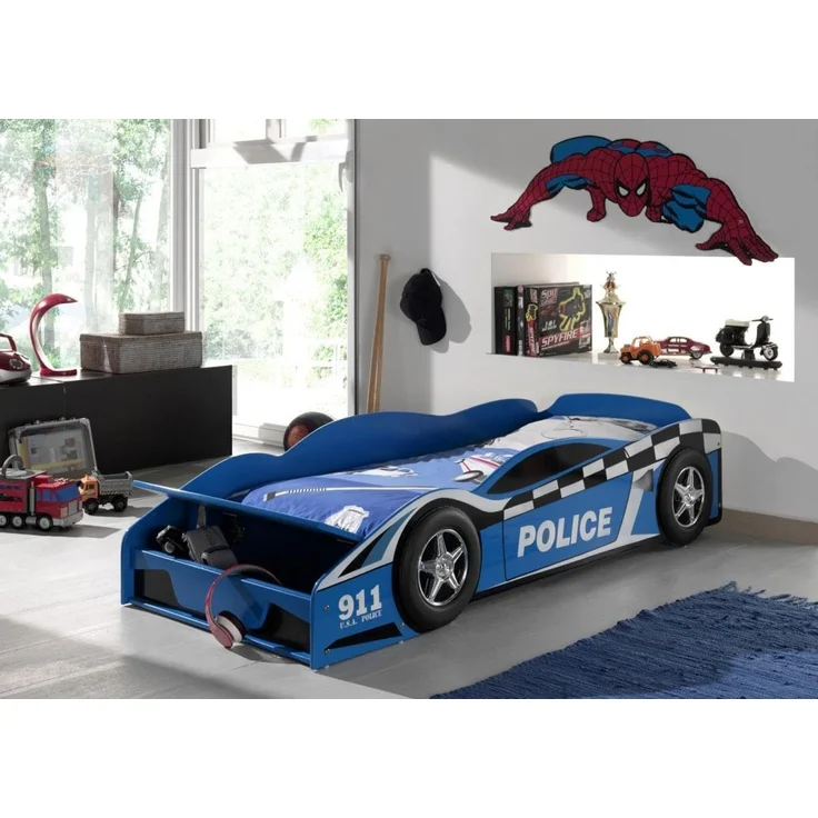 Set POLICE Kinder-Autobett inkl. Matratze, mit 70 x 140 cm Liegefläche, Ausf. MDF blau glänzend lackiert – Bild 3
