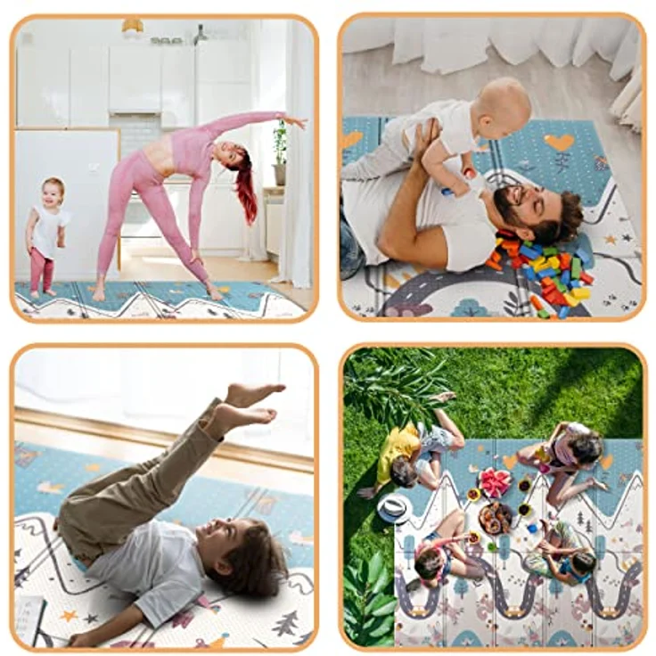 NUKIDO Baby-Schaumstoffmatte Doppelseitig Niedlich Buntes Design zum Spielen Krabbeln Ideal als Geschenk Rollbar Dicke 1 cm Größe 200x180 cm NK-340 – Bild 5