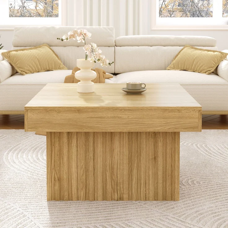 Merax Holz Couchtische Kaffee-Tisch, robust und vielseitig, ideal für Wohnzimmer, Esszimmer und Büro – 79x79x46 cm, Holzfarbe – Bild 3
