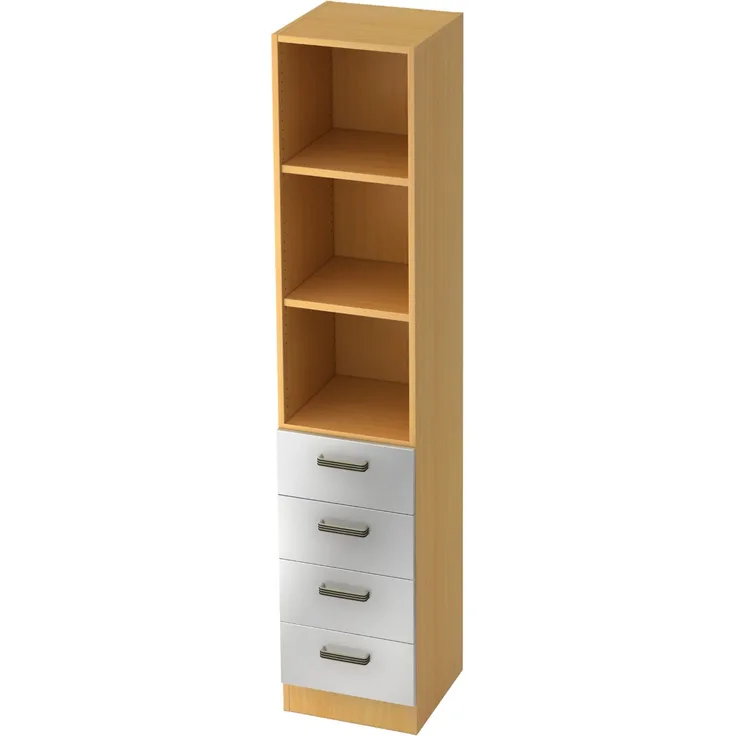 bümö office Aktenschrank Regal mit Schubladen, Büroschrank schmal aus FSC-Holz, 40cm breit in Buche/Silber - Aktenregal & Schubladenschrank mit Relinggriffen, Büro Möbel Schrank System, 7600-6-S-SG