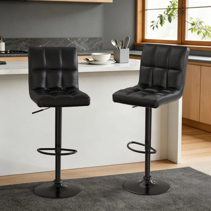 Botifly 2er Set Barhocker Schwarz Kunstleder, Höhenverstellbar 60-80cm, 360° Drehbare Barstühle mit Fußstütze, SGS-zertifizierte Gasdruckfeder, für Küche, Bar & Theke – Bild 1
