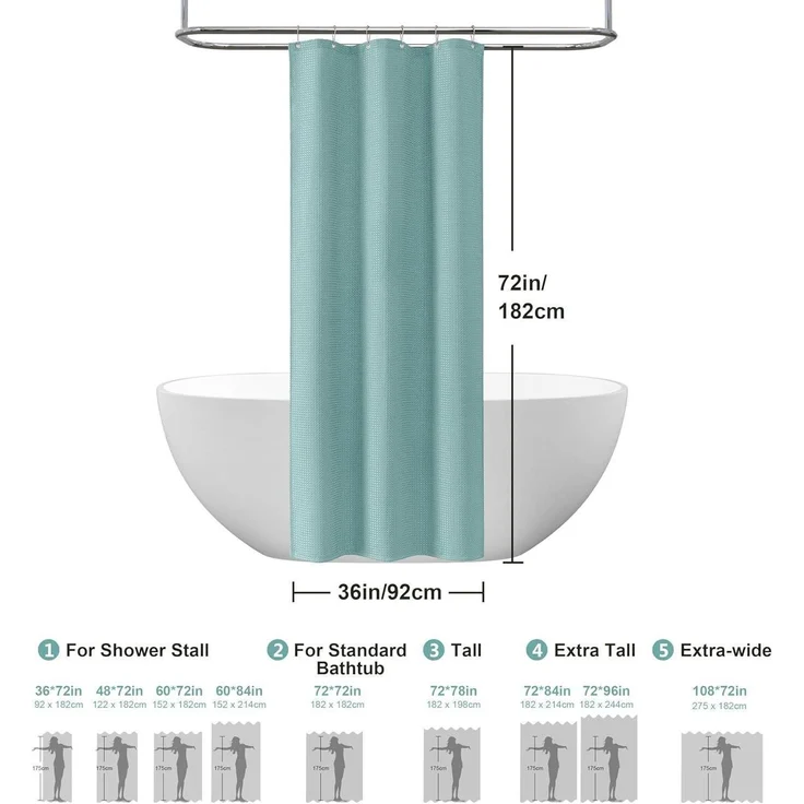 Waffel Duschvorhang Textil Stoff Türkis 182x92cm Set Anti Schimmel Wasserdicht – Bild 5